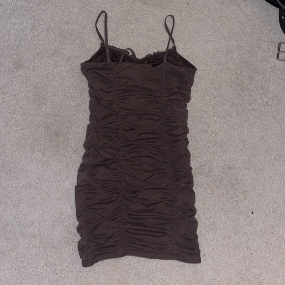 Chocolate Brown Ruched Mini Dress - Picture 2 of 3